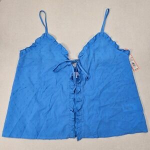 Colsie Blue Swiss Dot Ruffle Tie Front Cami Top Women's Medium‎